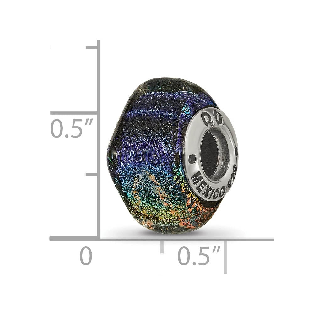 Alternate view of the Square Rainbow Dichroic Glass Sterling Silver Bead Charm by The Black Bow Jewelry Co.
