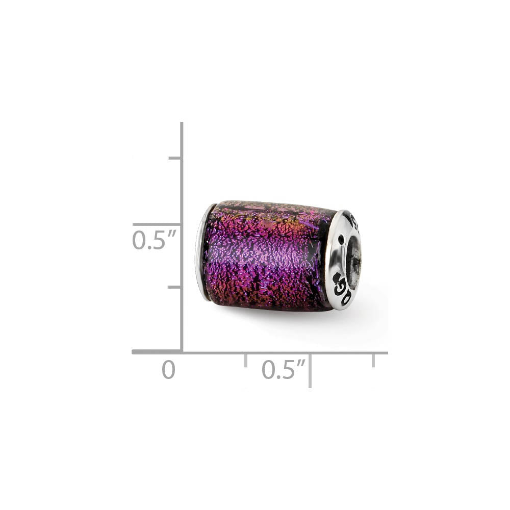 Alternate view of the Purple Dichroic Glass Barrel Sterling Silver Bead Charm by The Black Bow Jewelry Co.