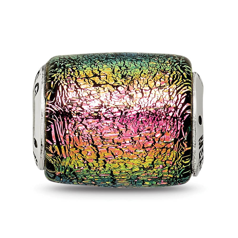 Alternate view of the Purple Dichroic Glass Barrel Sterling Silver Bead Charm by The Black Bow Jewelry Co.