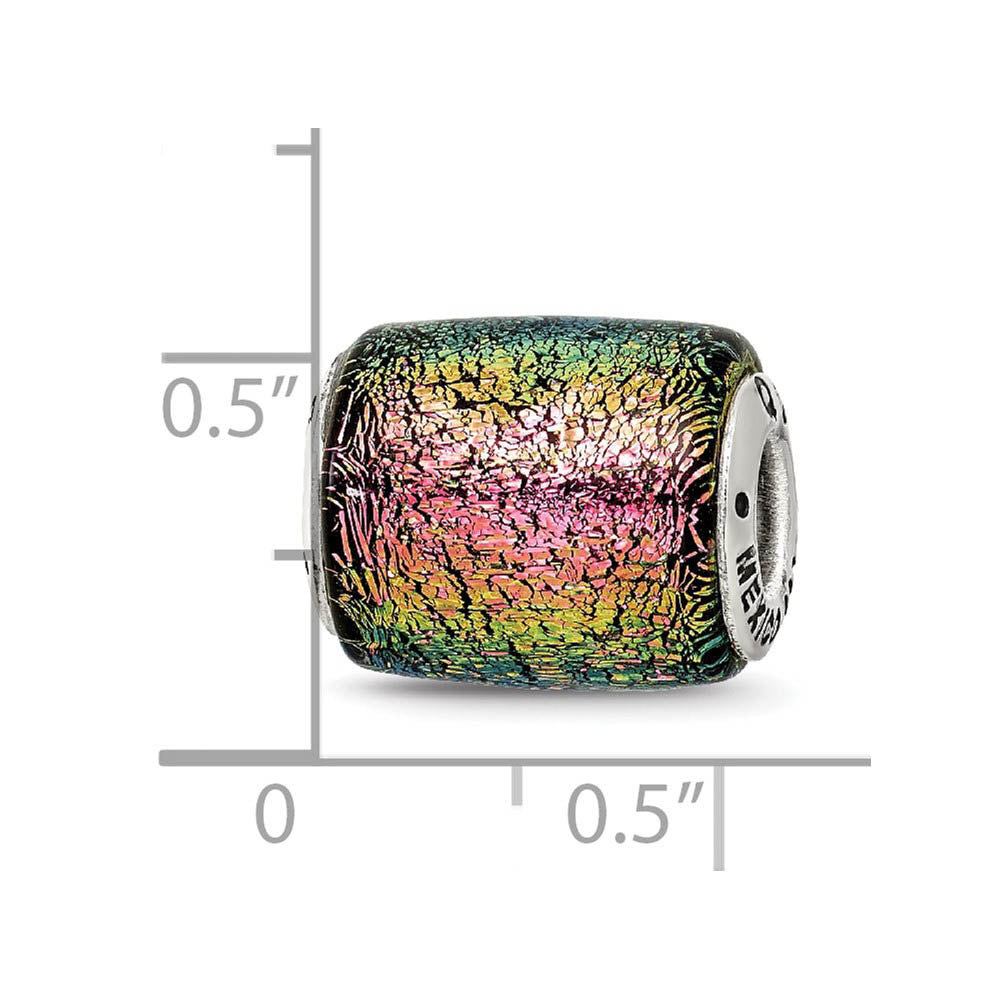 Alternate view of the Purple Dichroic Glass Barrel Sterling Silver Bead Charm by The Black Bow Jewelry Co.