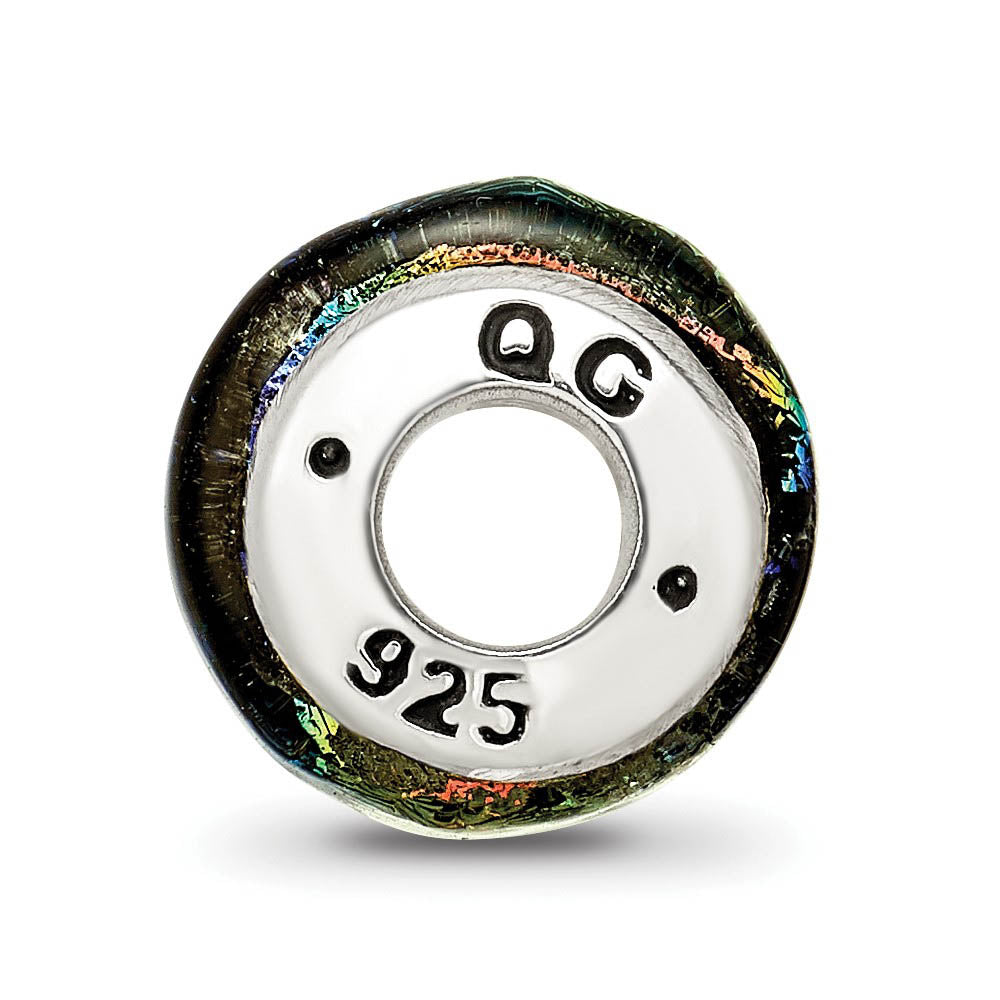 Alternate view of the Rainbow Dichroic Glass Barrel Sterling Silver Bead Charm by The Black Bow Jewelry Co.