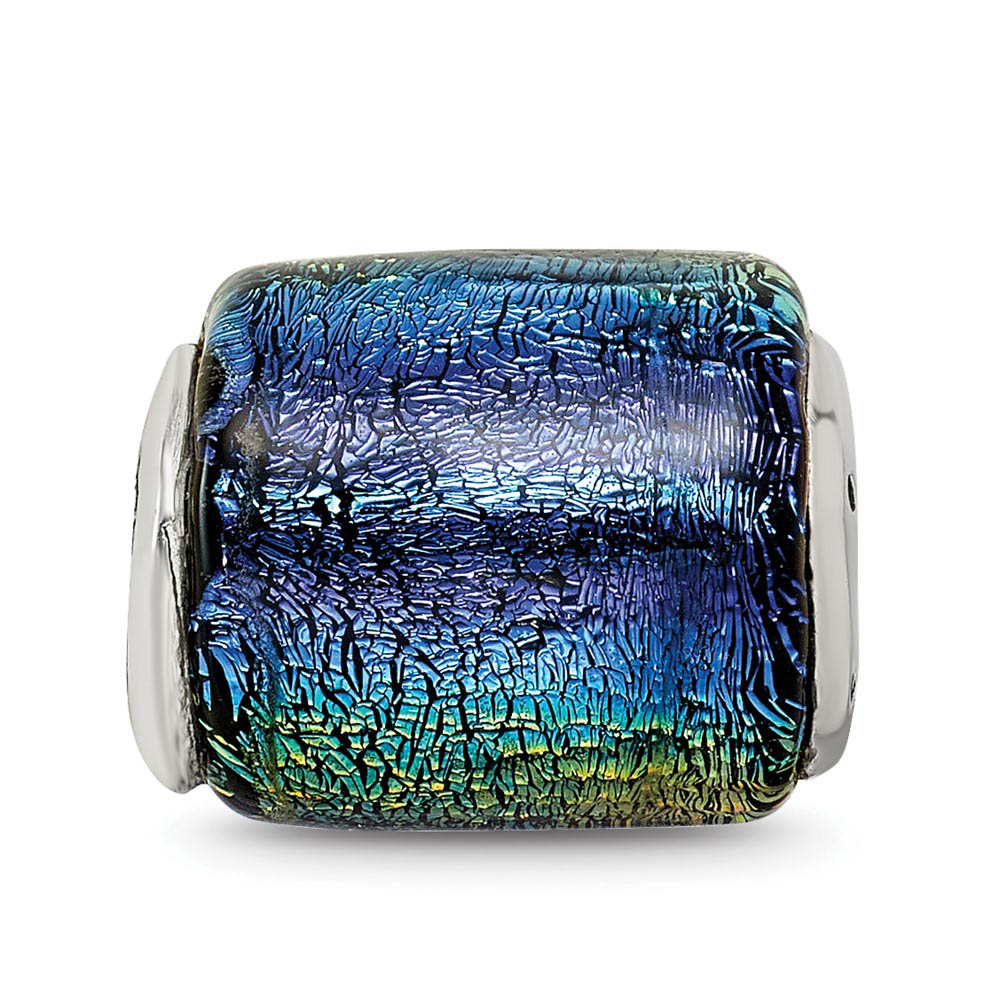 Alternate view of the Rainbow Dichroic Glass Barrel Sterling Silver Bead Charm by The Black Bow Jewelry Co.