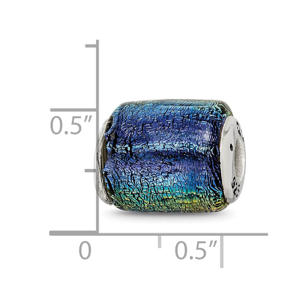 Alternate view of the Rainbow Dichroic Glass Barrel Sterling Silver Bead Charm by The Black Bow Jewelry Co.