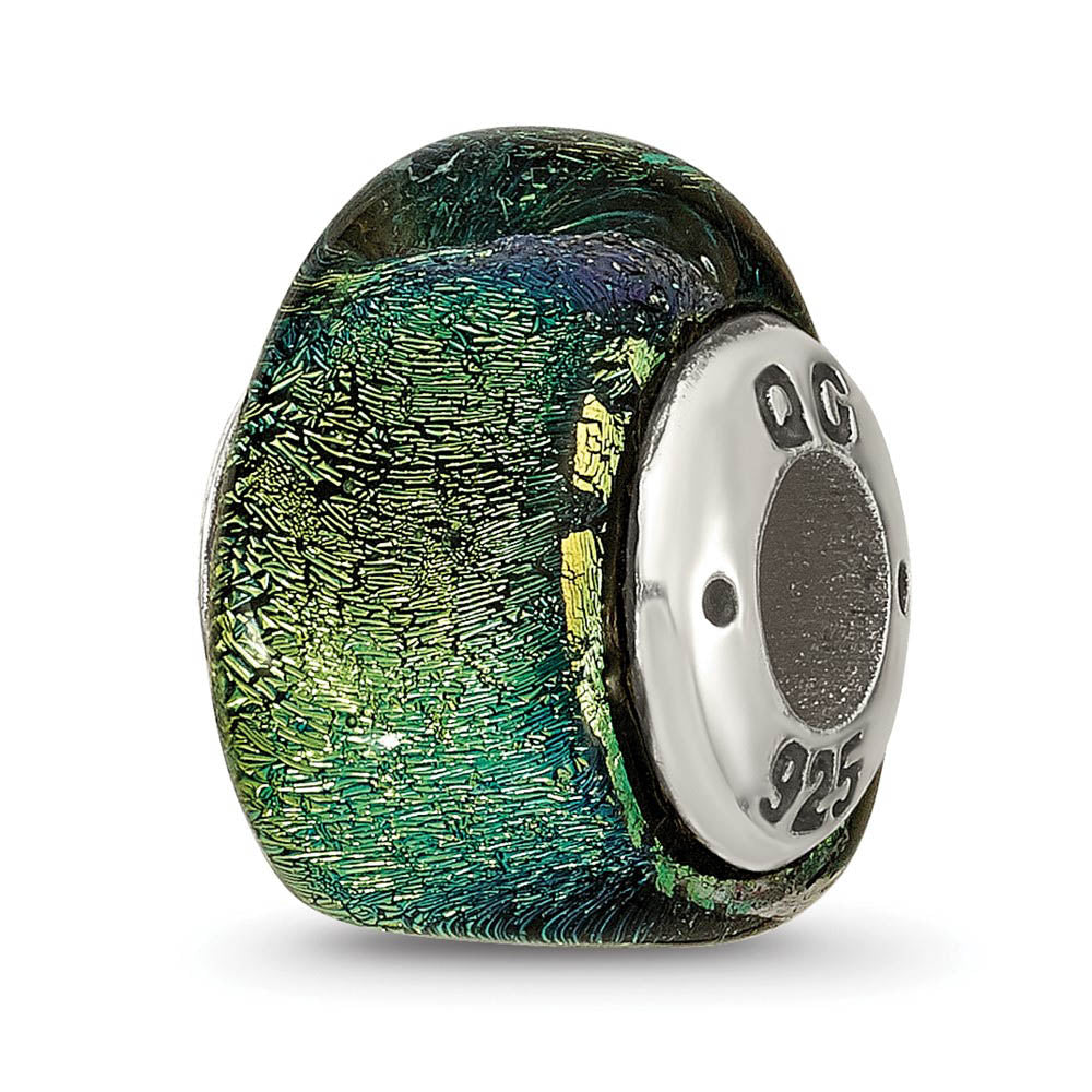 Yellow Dichroic Glass Triangle Sterling Silver Bead Charm, Item B9539 by The Black Bow Jewelry Co.