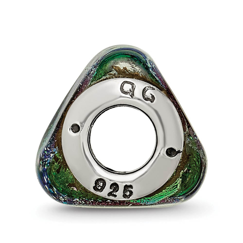 Alternate view of the Blue Green Dichroic Glass Triangle Sterling Silver Bead Charm by The Black Bow Jewelry Co.