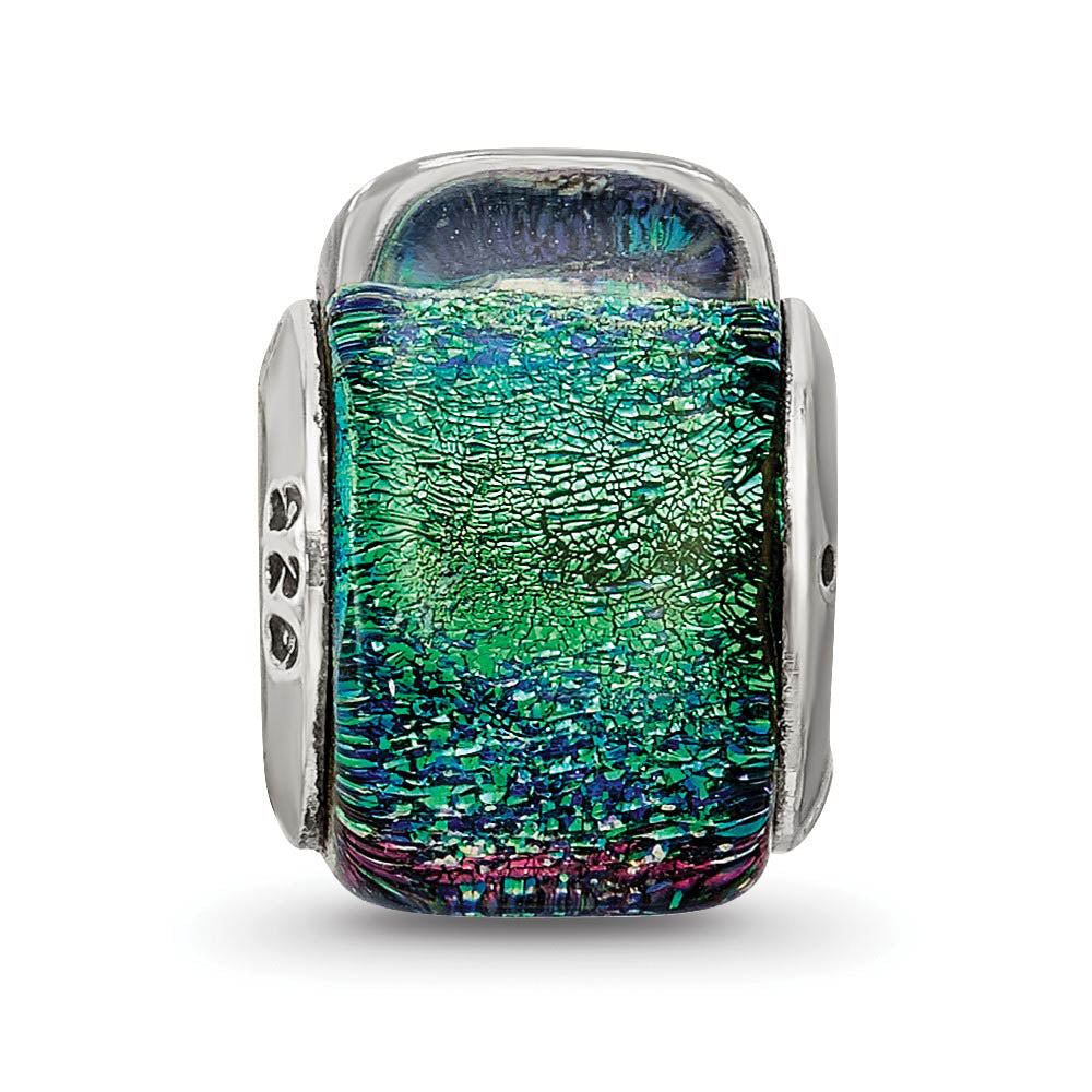 Alternate view of the Blue Green Dichroic Glass Triangle Sterling Silver Bead Charm by The Black Bow Jewelry Co.