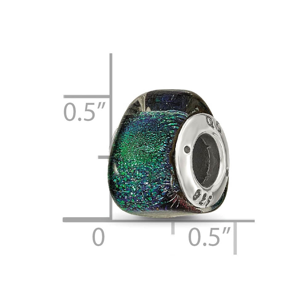 Alternate view of the Blue Green Dichroic Glass Triangle Sterling Silver Bead Charm by The Black Bow Jewelry Co.