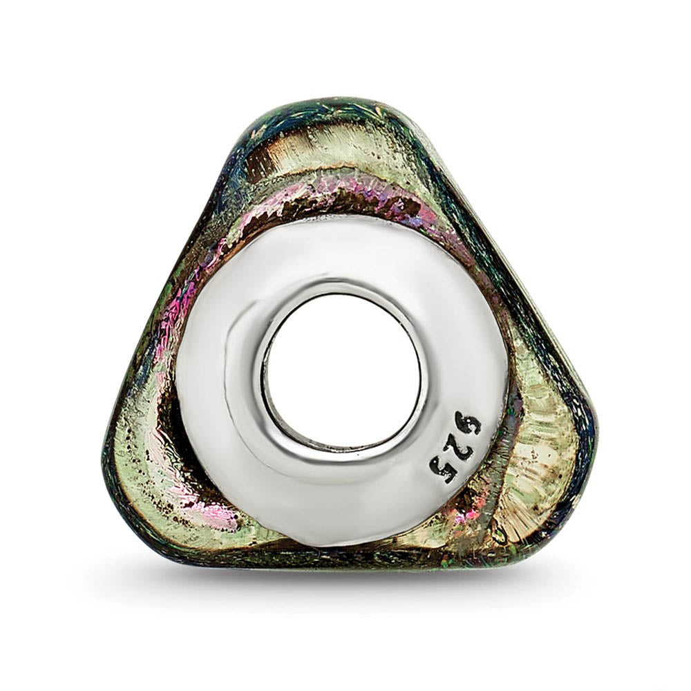 Alternate view of the Dichroic Glass and Sterling Silver Triangle Rainbow Bead Charm, 13mm by The Black Bow Jewelry Co.