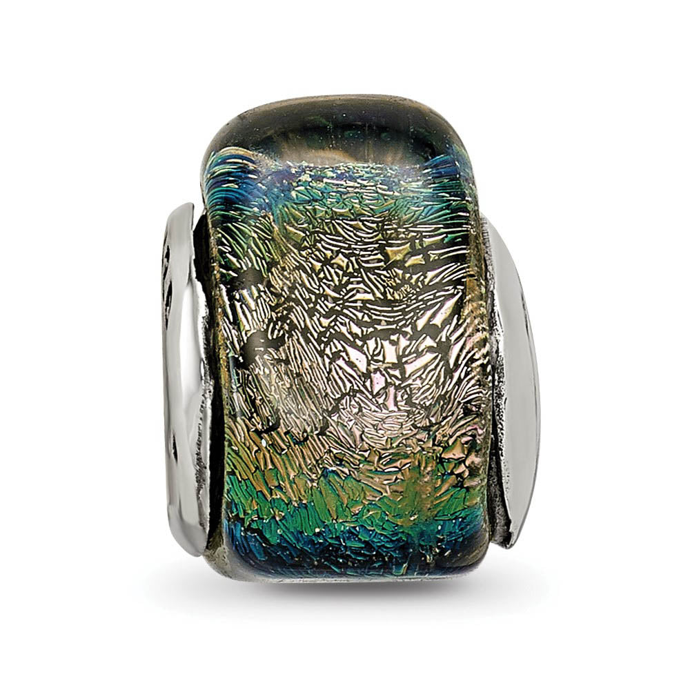 Alternate view of the Dichroic Glass and Sterling Silver Triangle Rainbow Bead Charm, 13mm by The Black Bow Jewelry Co.