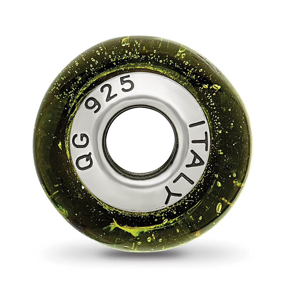 Alternate view of the Sterling Silver, Green and Black Striped Murano Glass Bead Charm by The Black Bow Jewelry Co.