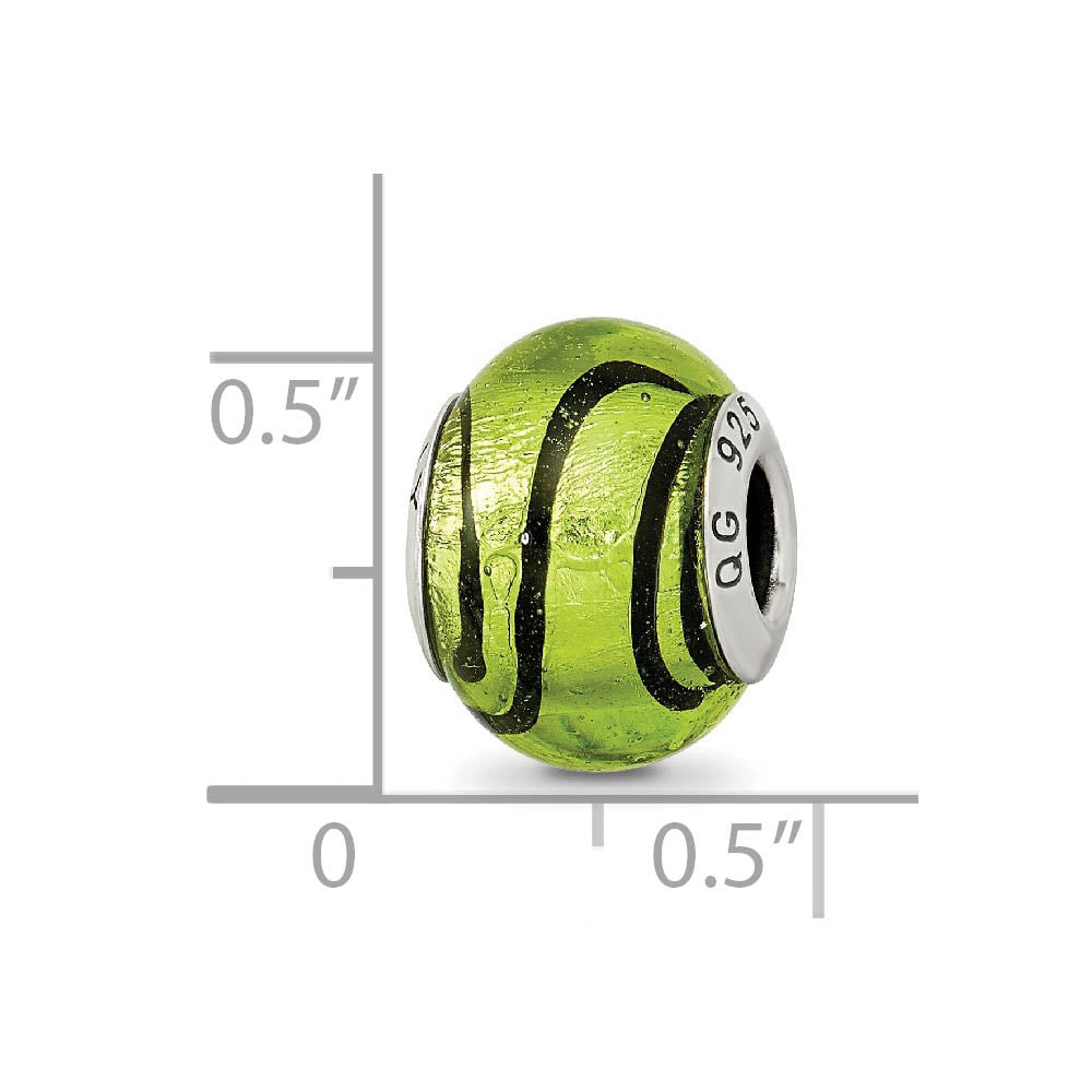 Alternate view of the Sterling Silver, Green and Black Striped Murano Glass Bead Charm by The Black Bow Jewelry Co.