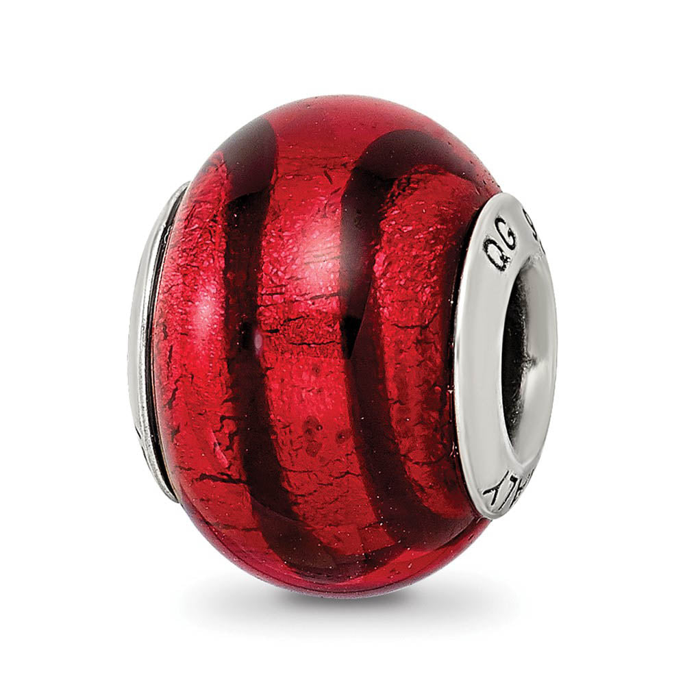 Sterling Silver, Red and Black Striped Murano Glass Bead Charm, Item B9549 by The Black Bow Jewelry Co.