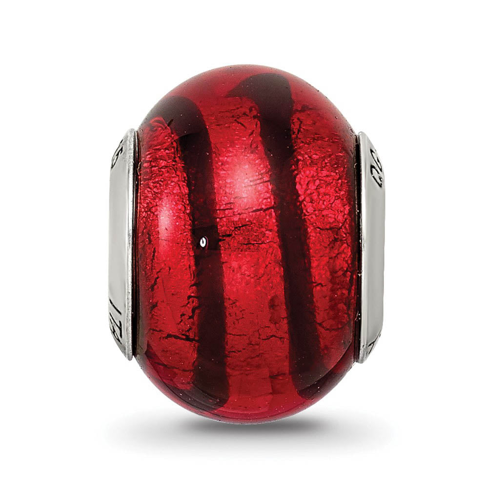 Alternate view of the Sterling Silver, Red and Black Striped Murano Glass Bead Charm by The Black Bow Jewelry Co.