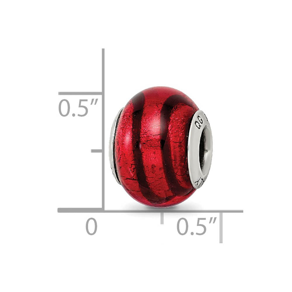 Alternate view of the Sterling Silver, Red and Black Striped Murano Glass Bead Charm by The Black Bow Jewelry Co.