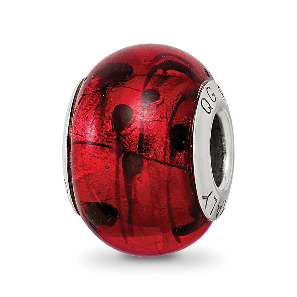 Sterling Silver, Red and Black Spotted Murano Glass Bead Charm, Item B9553 by The Black Bow Jewelry Co.