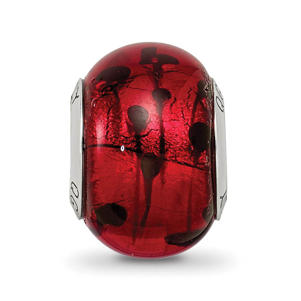 Alternate view of the Sterling Silver, Red and Black Spotted Murano Glass Bead Charm by The Black Bow Jewelry Co.