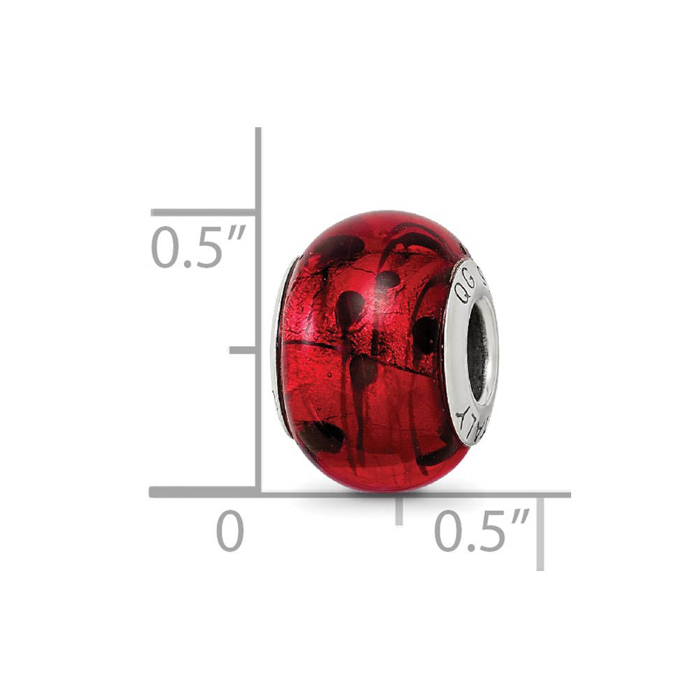 Alternate view of the Sterling Silver, Red and Black Spotted Murano Glass Bead Charm by The Black Bow Jewelry Co.