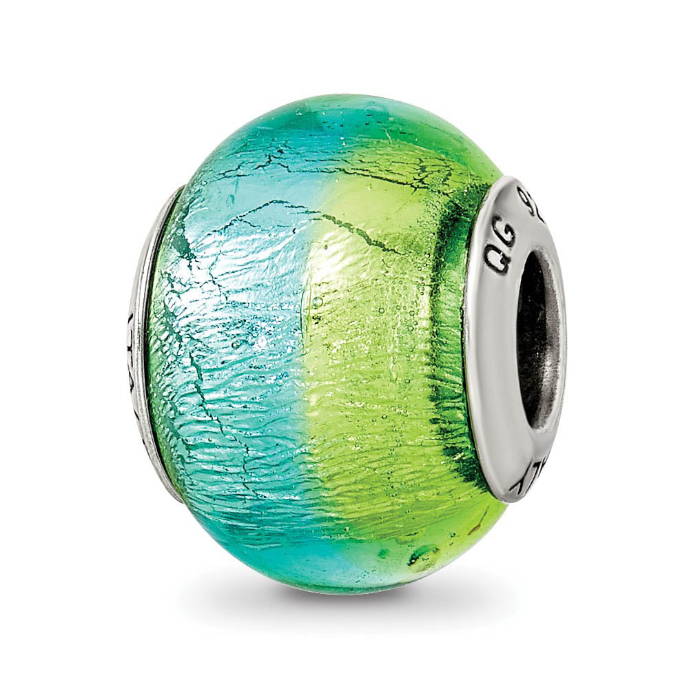 Sterling Silver, Green and Blue Murano Glass Bead Charm, Item B9558 by The Black Bow Jewelry Co.