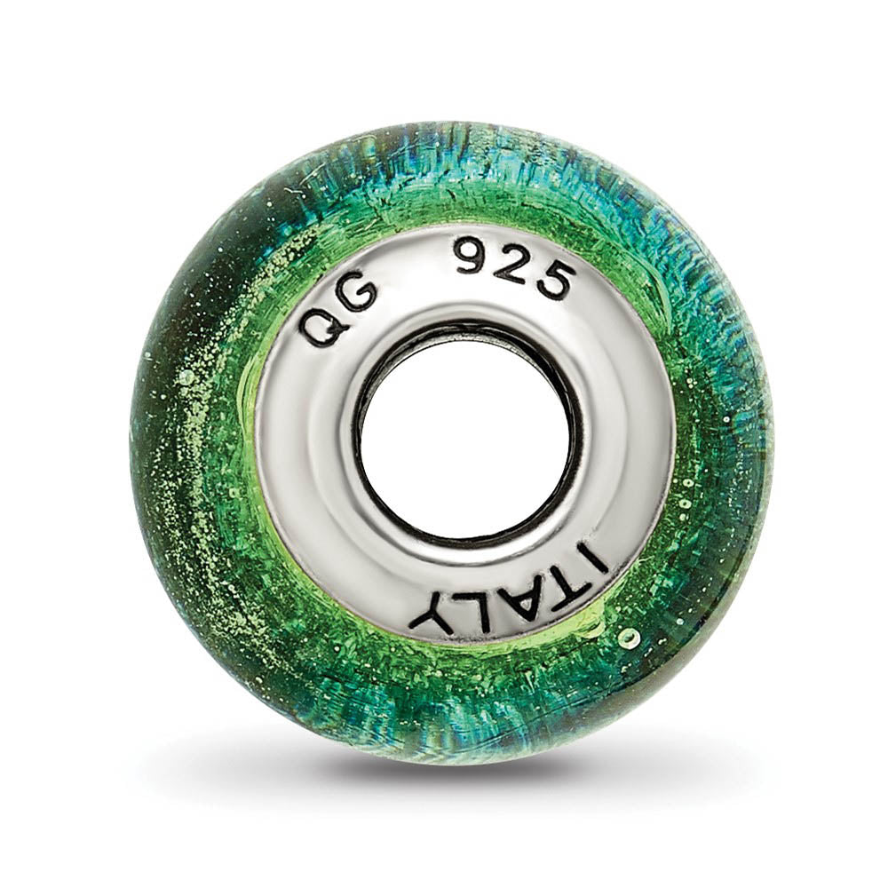 Alternate view of the Sterling Silver, Green and Blue Murano Glass Bead Charm by The Black Bow Jewelry Co.