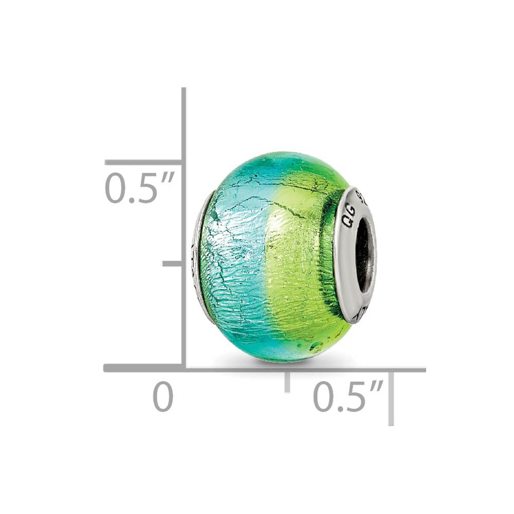 Alternate view of the Sterling Silver, Green and Blue Murano Glass Bead Charm by The Black Bow Jewelry Co.