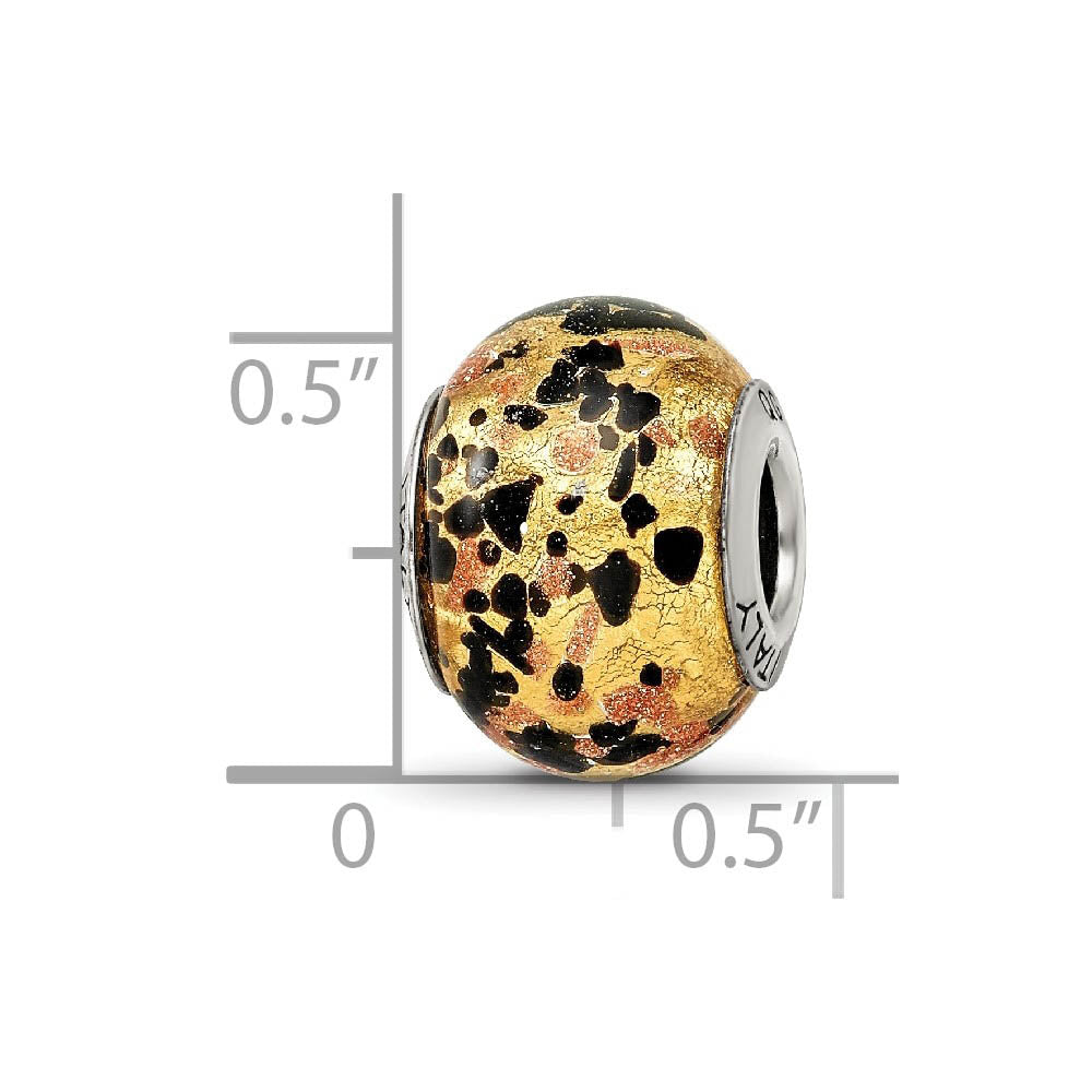 Alternate view of the Sterling Silver, Yellow and Black Speckled Murano Glass Bead Charm by The Black Bow Jewelry Co.