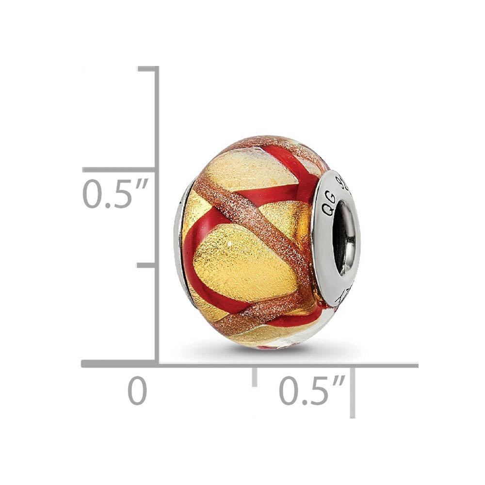 Alternate view of the Sterling Silver, Yellow and Red Swirl Murano Glass Bead Charm by The Black Bow Jewelry Co.