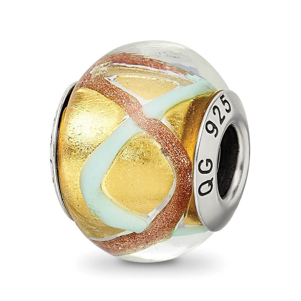 Sterling Silver, Yellow and Light Blue Swirl Murano Glass Bead Charm, Item B9571 by The Black Bow Jewelry Co.