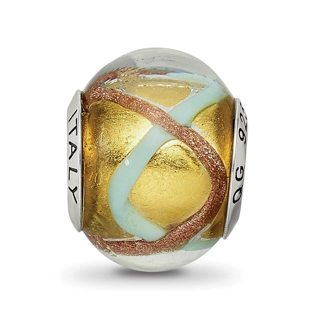 Alternate view of the Sterling Silver, Yellow and Light Blue Swirl Murano Glass Bead Charm by The Black Bow Jewelry Co.