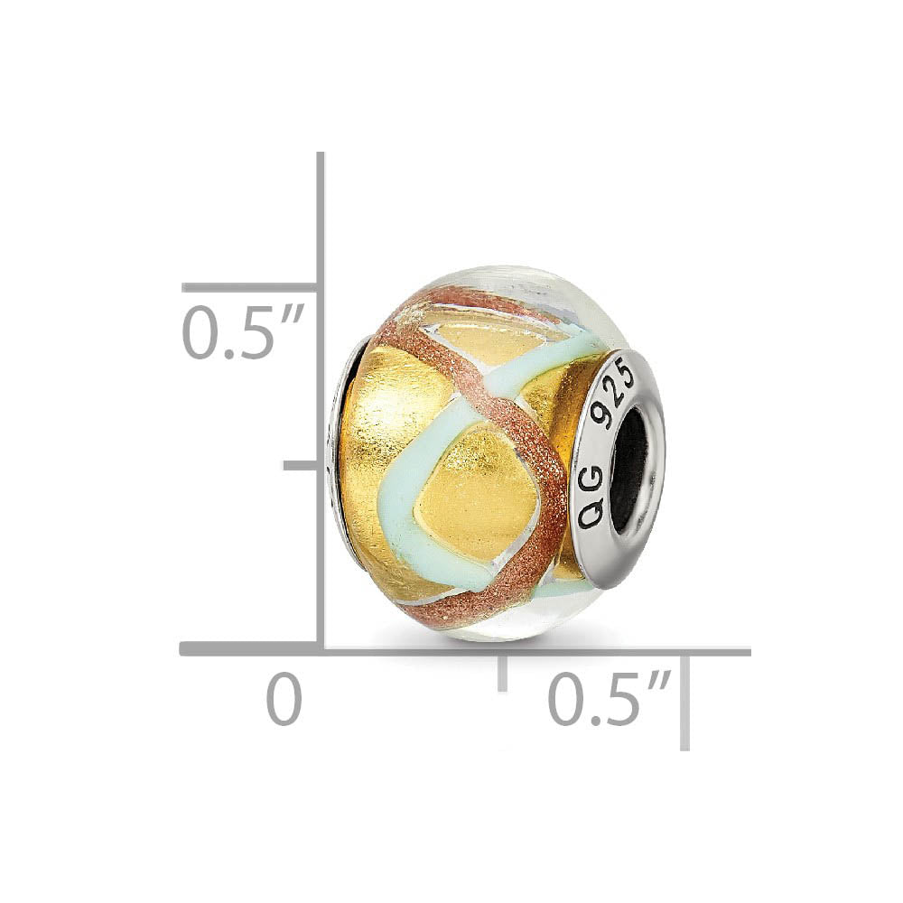 Alternate view of the Sterling Silver, Yellow and Light Blue Swirl Murano Glass Bead Charm by The Black Bow Jewelry Co.