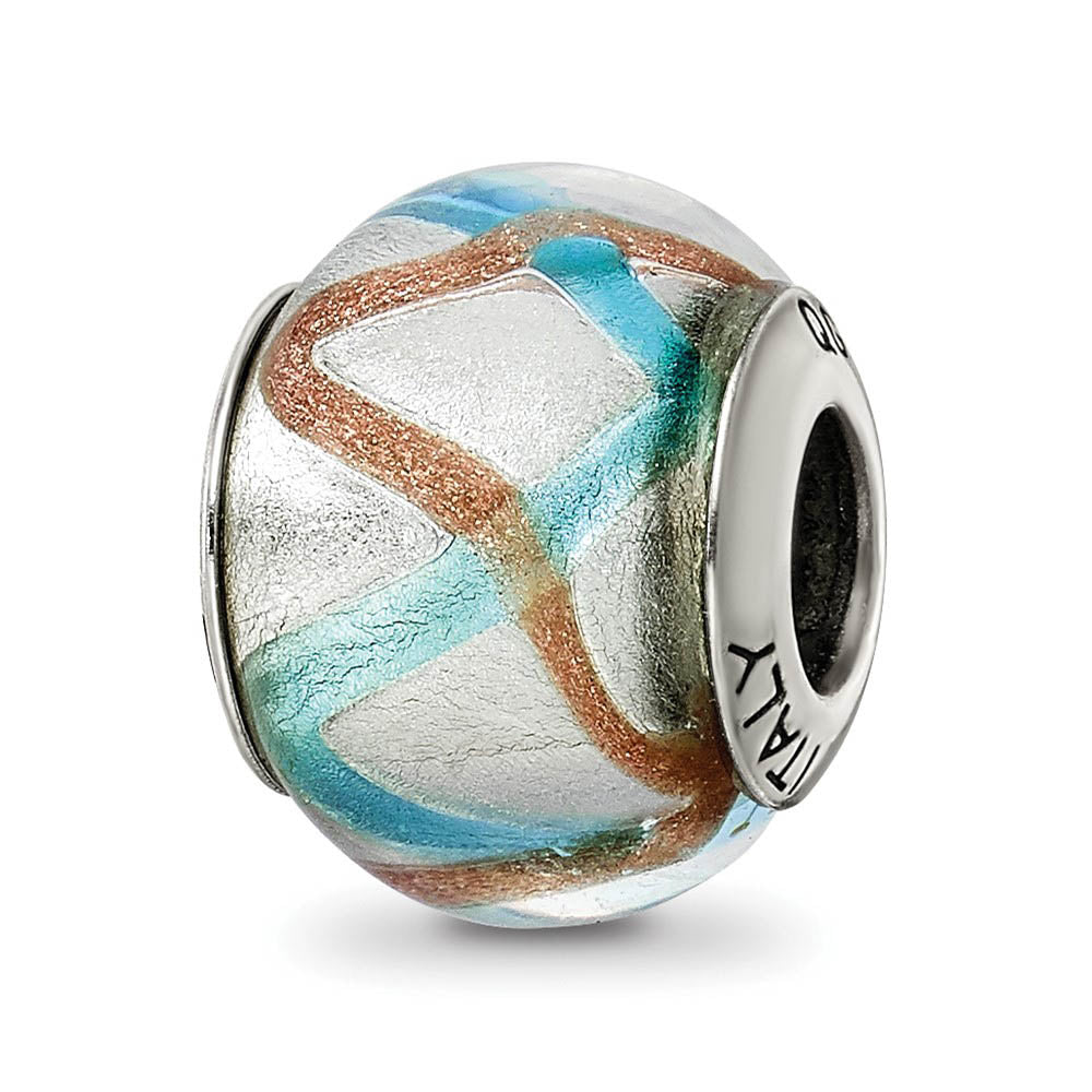Sterling Silver, Silver, Golden and Blue Murano Glass Bead Charm, Item B9573 by The Black Bow Jewelry Co.