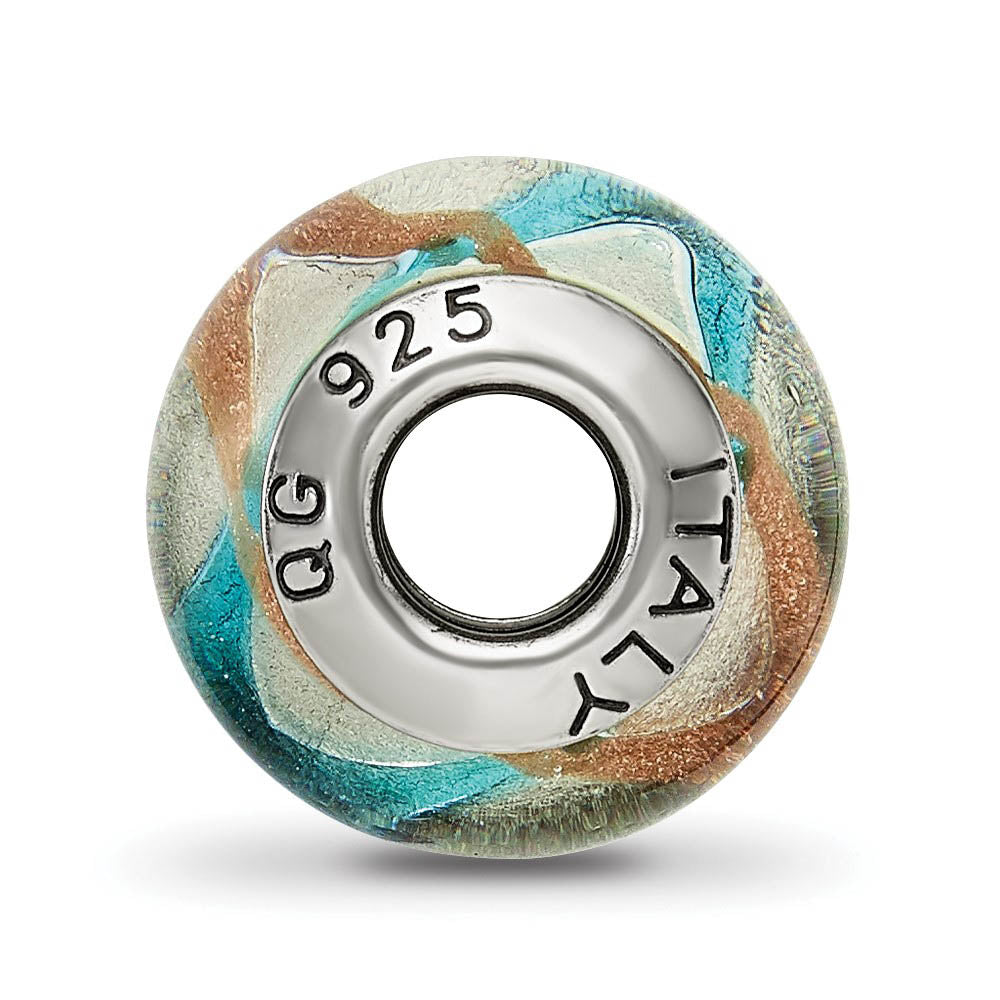 Alternate view of the Sterling Silver, Silver, Golden and Blue Murano Glass Bead Charm by The Black Bow Jewelry Co.