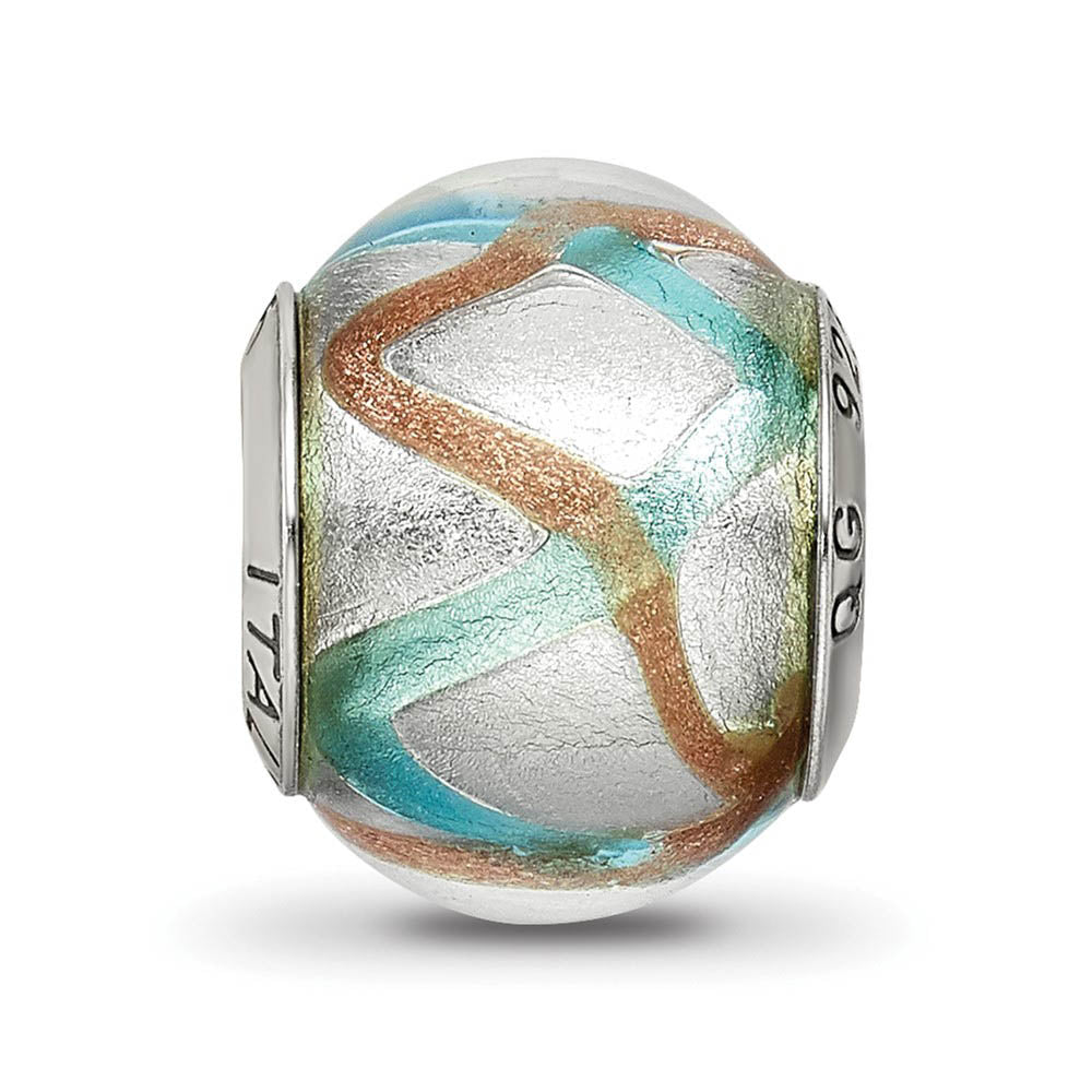 Alternate view of the Sterling Silver, Silver, Golden and Blue Murano Glass Bead Charm by The Black Bow Jewelry Co.