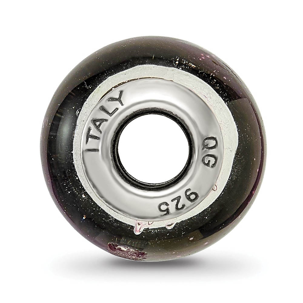 Alternate view of the Sterling Silver, Black and Pink Striped Murano Glass Bead Charm by The Black Bow Jewelry Co.