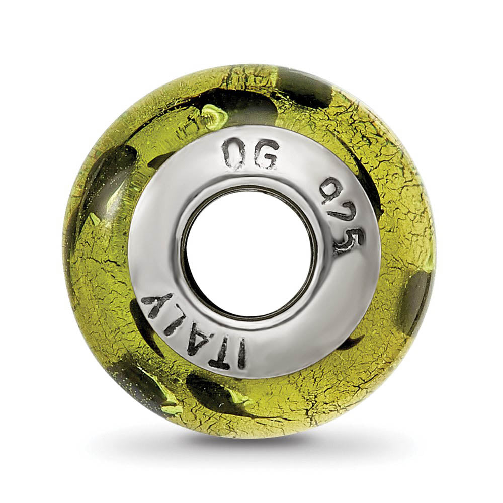 Alternate view of the Sterling Silver, Green and Black Spotted Murano Glass Bead Charm by The Black Bow Jewelry Co.