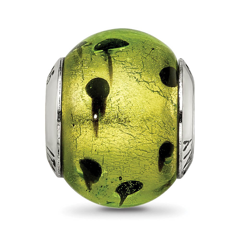 Alternate view of the Sterling Silver, Green and Black Spotted Murano Glass Bead Charm by The Black Bow Jewelry Co.