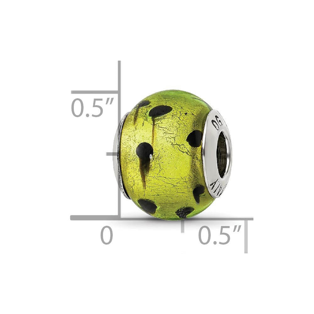 Alternate view of the Sterling Silver, Green and Black Spotted Murano Glass Bead Charm by The Black Bow Jewelry Co.