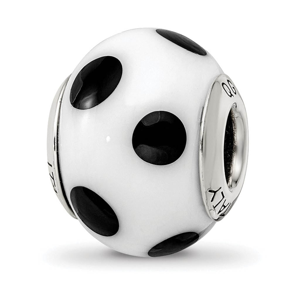 Sterling Silver, White and Black Dotted Murano Glass Bead Charm, Item B9600 by The Black Bow Jewelry Co.