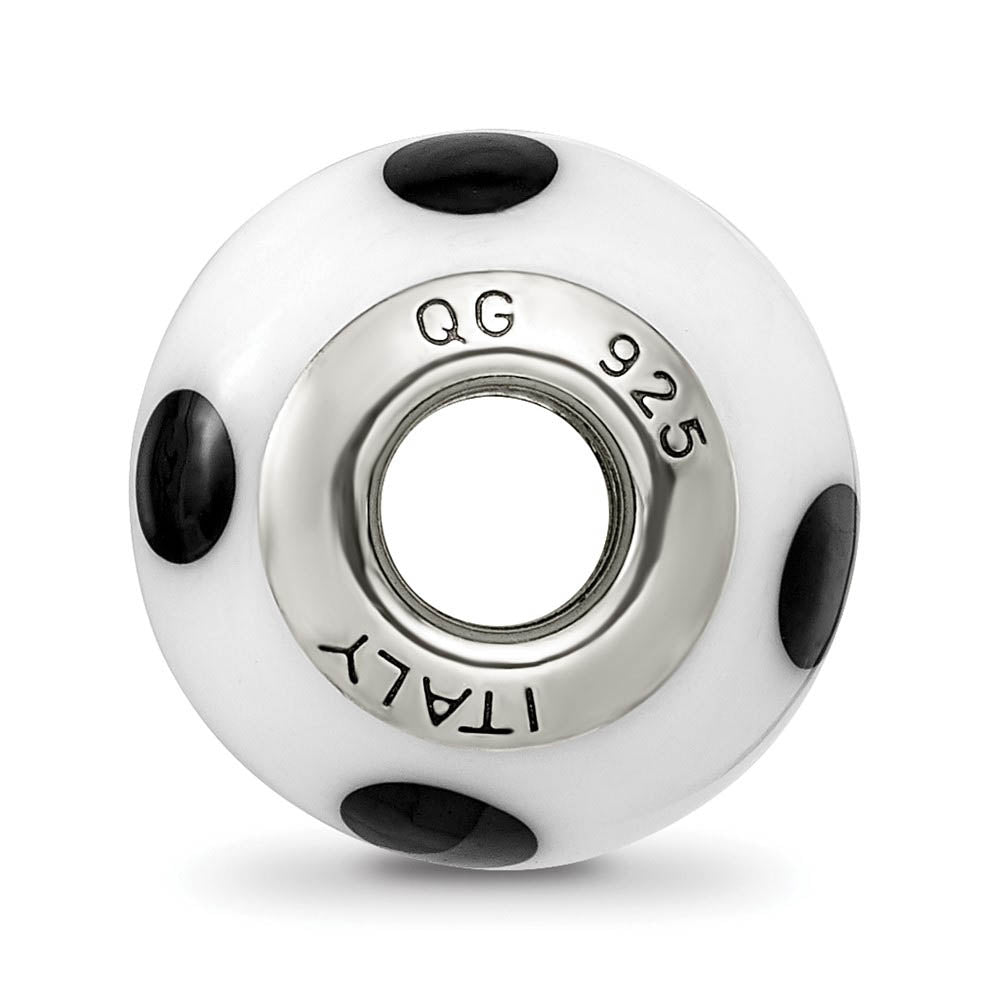 Alternate view of the Sterling Silver, White and Black Dotted Murano Glass Bead Charm by The Black Bow Jewelry Co.