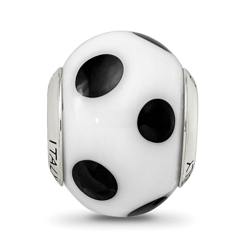 Alternate view of the Sterling Silver, White and Black Dotted Murano Glass Bead Charm by The Black Bow Jewelry Co.