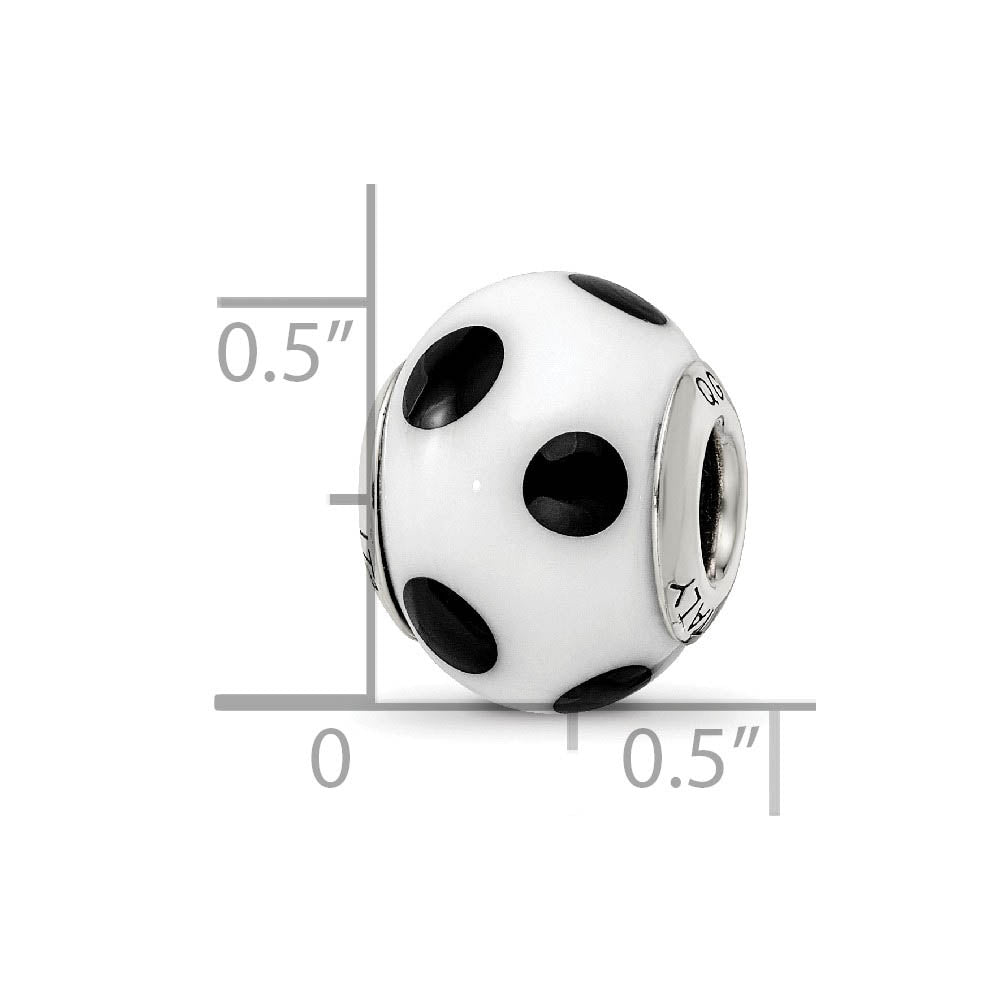 Alternate view of the Sterling Silver, White and Black Dotted Murano Glass Bead Charm by The Black Bow Jewelry Co.