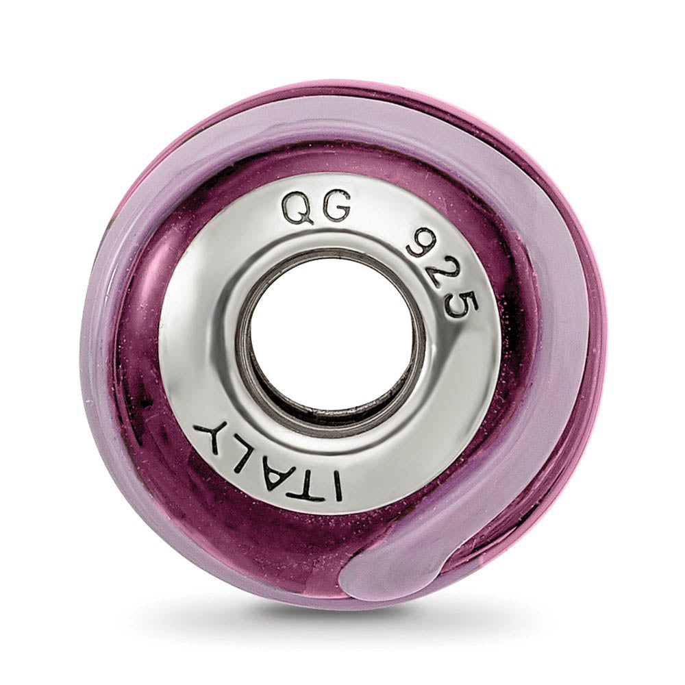 Alternate view of the Sterling Silver, Pink and Purple Striped Murano Glass Bead Charm by The Black Bow Jewelry Co.