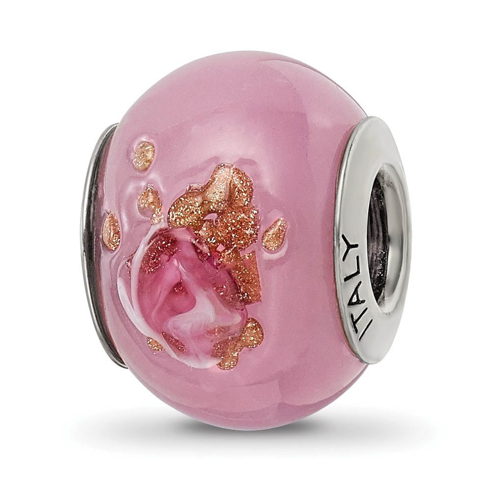 Sterling Silver, Pink, Red and Brown Murano Glass Bead Charm, Item B9607 by The Black Bow Jewelry Co.
