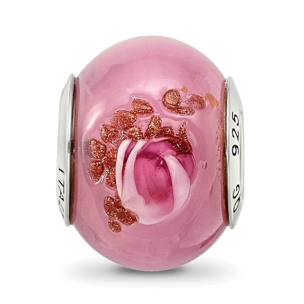 Alternate view of the Sterling Silver, Pink, Red and Brown Murano Glass Bead Charm by The Black Bow Jewelry Co.