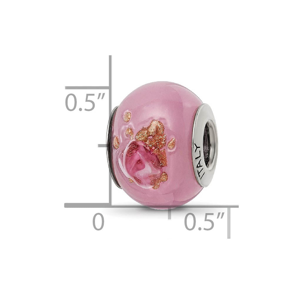 Alternate view of the Sterling Silver, Pink, Red and Brown Murano Glass Bead Charm by The Black Bow Jewelry Co.