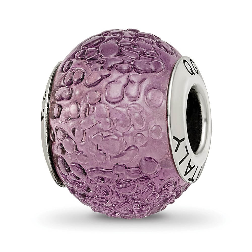 Sterling Silver, Purple Textured Murano Glass Bead Charm, Item B9610 by The Black Bow Jewelry Co.