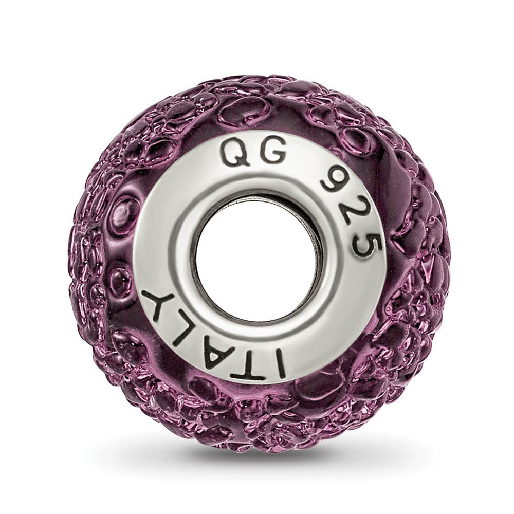 Alternate view of the Sterling Silver, Purple Textured Murano Glass Bead Charm by The Black Bow Jewelry Co.