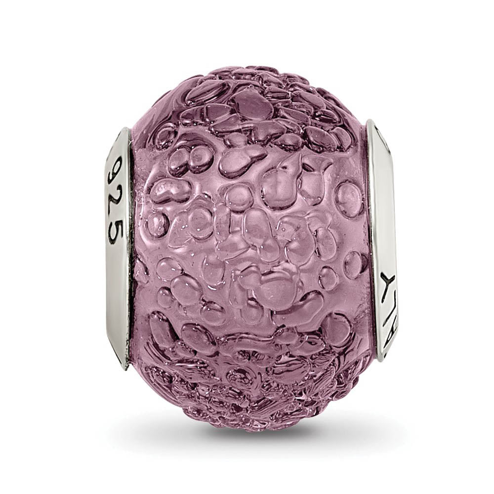 Alternate view of the Sterling Silver, Purple Textured Murano Glass Bead Charm by The Black Bow Jewelry Co.