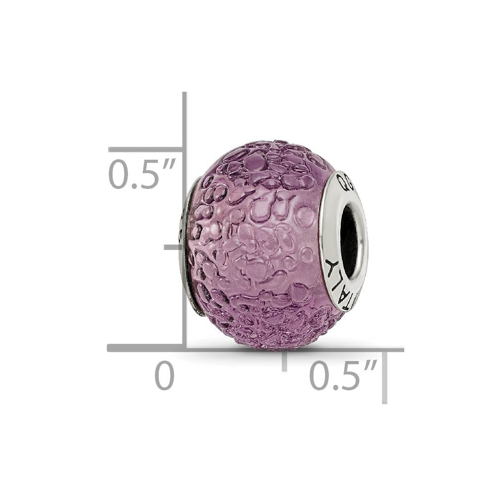 Alternate view of the Sterling Silver, Purple Textured Murano Glass Bead Charm by The Black Bow Jewelry Co.