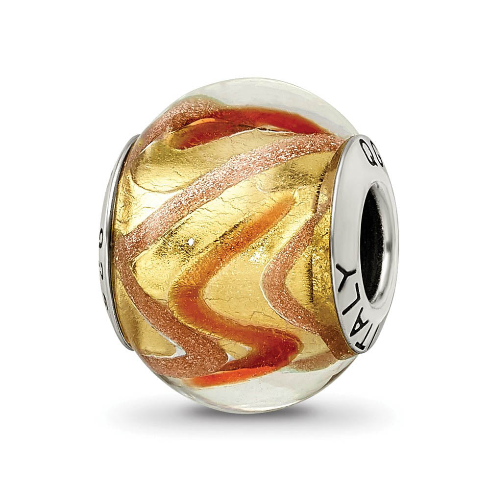 Sterling Silver, Yellow, Golden and Red Murano Glass Bead Charm, Item B9623 by The Black Bow Jewelry Co.