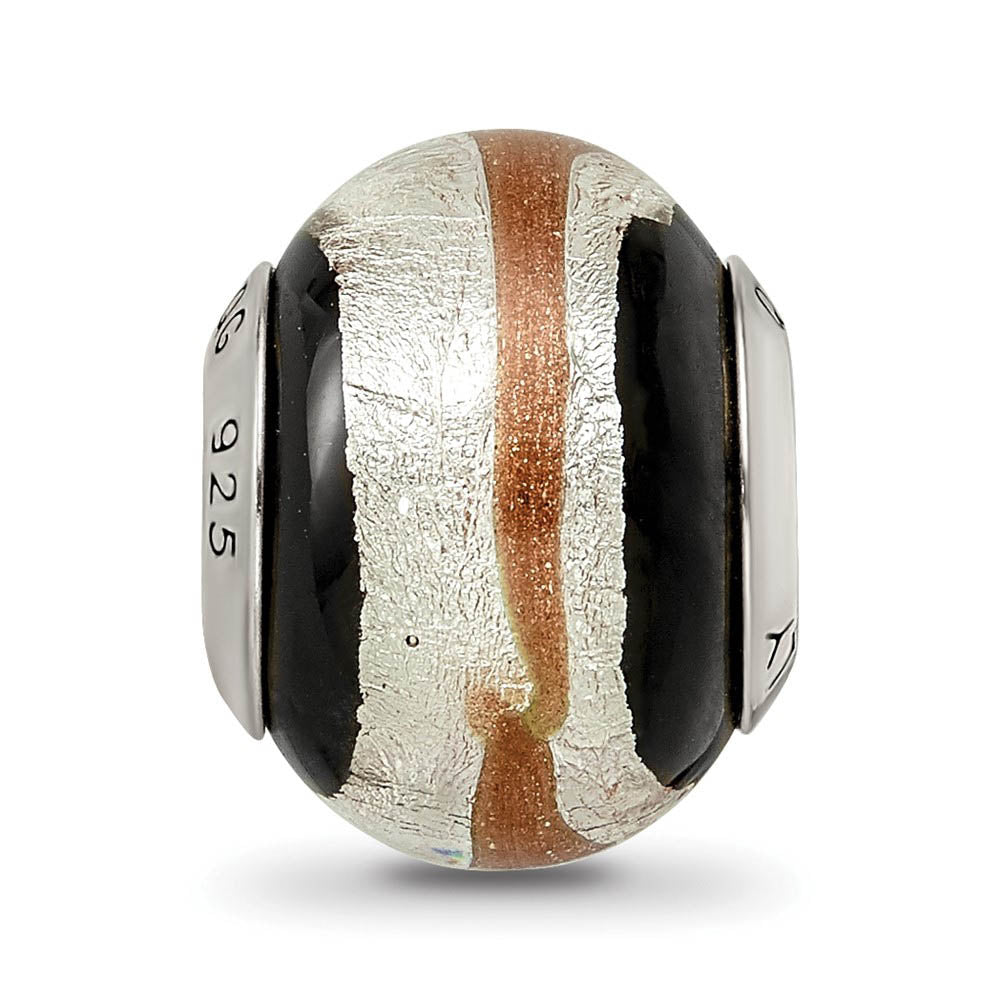 Alternate view of the Sterling Silver, Black, and Golden Murano Glass Bead Charm by The Black Bow Jewelry Co.